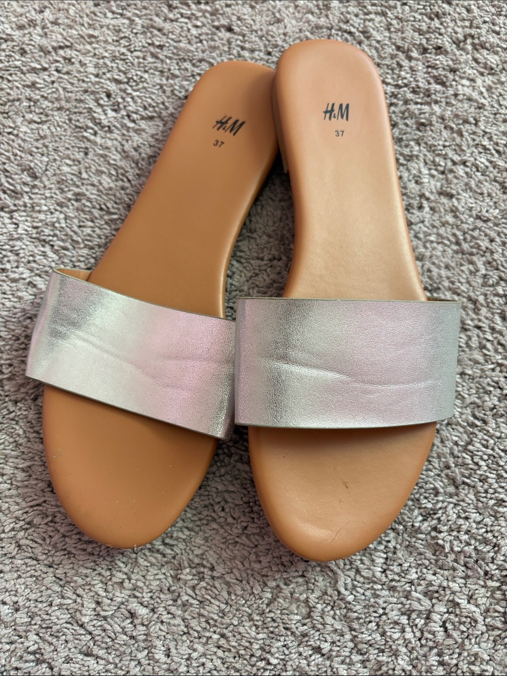 H&M Tan Footbed Slide Sandals with Iridescent Strap